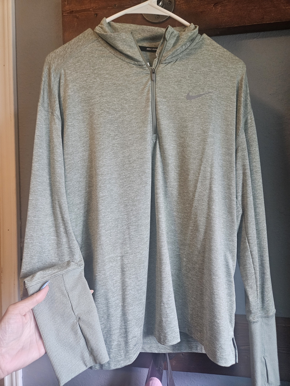 Nike Light Olive Green Dri-FIT Half Zip Thin Athletic Pullover